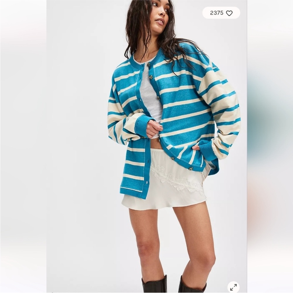 Free People | Classic Striped Cardigan | Blue Combo | Large | NWT $108 MSRP‎